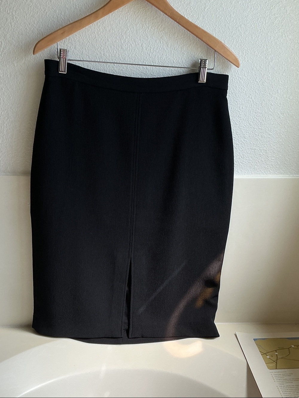 Ann Taylor Black Ribbed Pencil Skirt with Front Vent